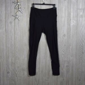 Gottex Leggings Black Mesh Panel Activewear Yoga Pocket Size M